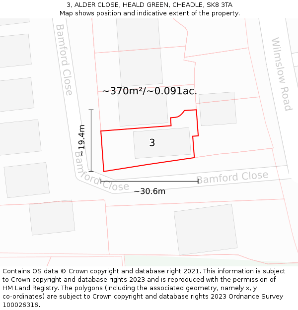 3, ALDER CLOSE, HEALD GREEN, CHEADLE, SK8 3TA: Plot and title map