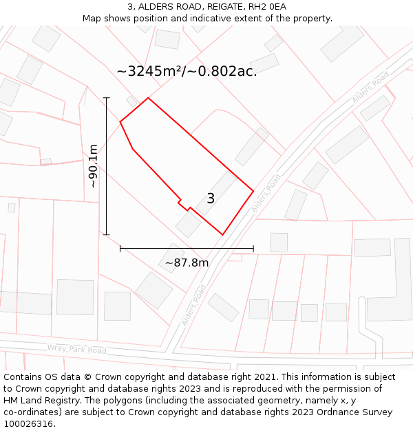 3, ALDERS ROAD, REIGATE, RH2 0EA: Plot and title map