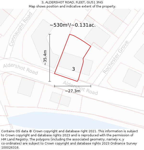 3, ALDERSHOT ROAD, FLEET, GU51 3NG: Plot and title map