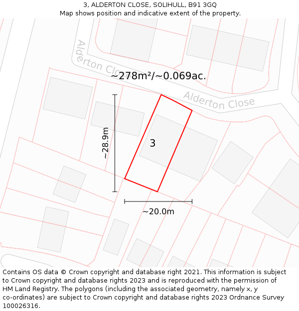 3, ALDERTON CLOSE, SOLIHULL, B91 3GQ: Plot and title map