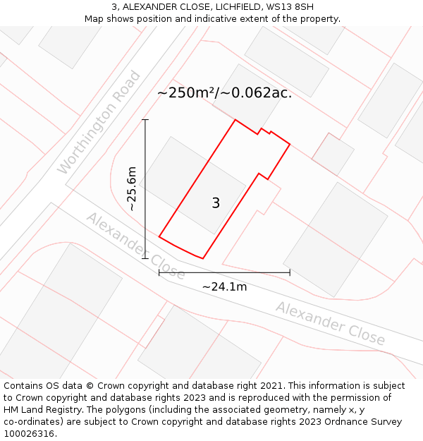 3, ALEXANDER CLOSE, LICHFIELD, WS13 8SH: Plot and title map