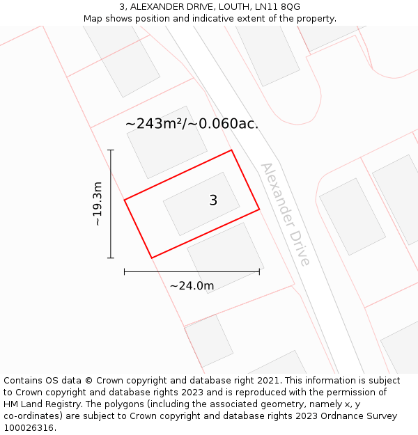 3, ALEXANDER DRIVE, LOUTH, LN11 8QG: Plot and title map