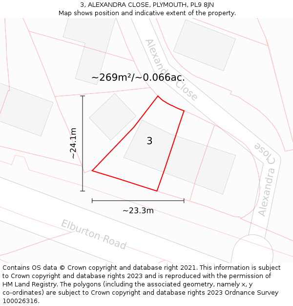 3, ALEXANDRA CLOSE, PLYMOUTH, PL9 8JN: Plot and title map