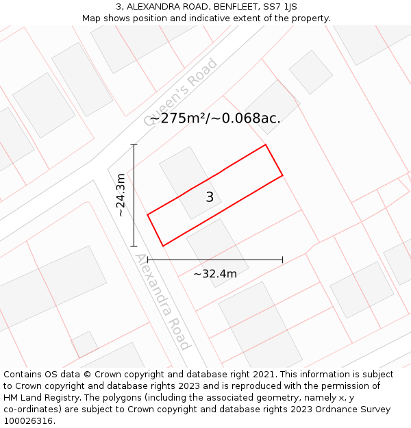 3, ALEXANDRA ROAD, BENFLEET, SS7 1JS: Plot and title map