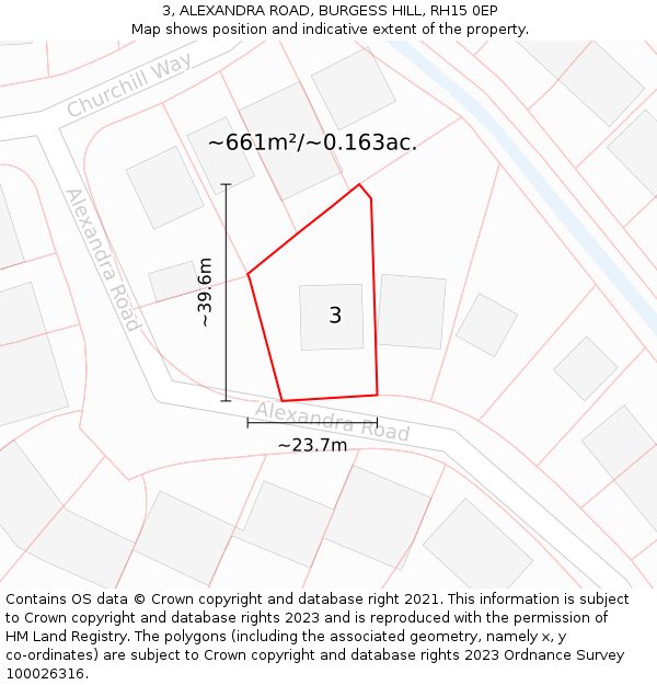 3, ALEXANDRA ROAD, BURGESS HILL, RH15 0EP: Plot and title map