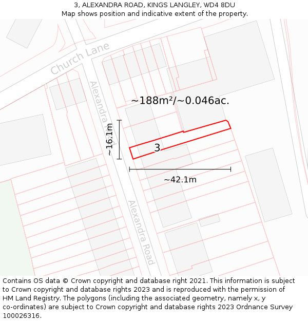 3, ALEXANDRA ROAD, KINGS LANGLEY, WD4 8DU: Plot and title map