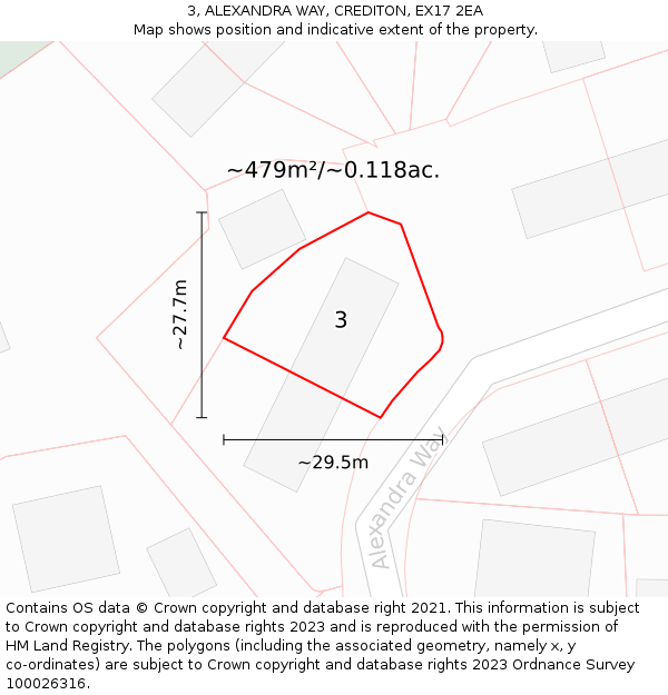 3, ALEXANDRA WAY, CREDITON, EX17 2EA: Plot and title map