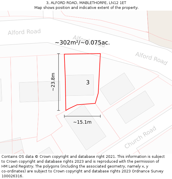 3, ALFORD ROAD, MABLETHORPE, LN12 1ET: Plot and title map