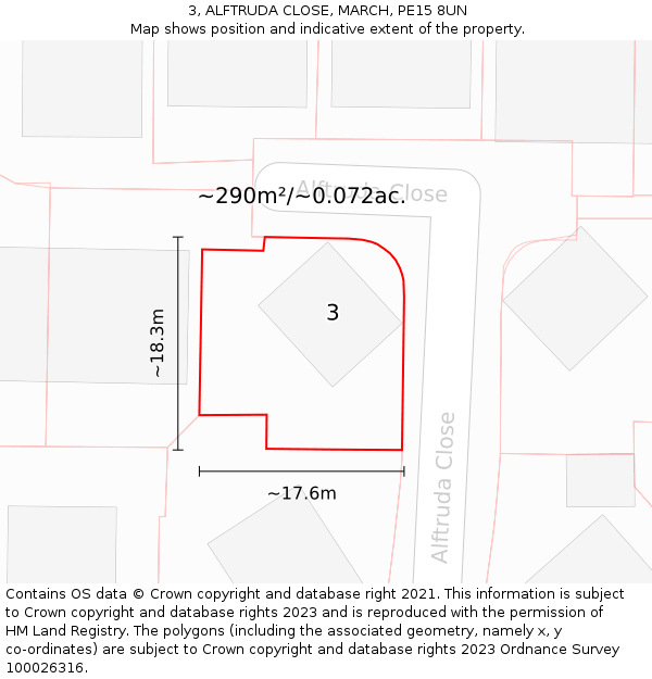 3, ALFTRUDA CLOSE, MARCH, PE15 8UN: Plot and title map