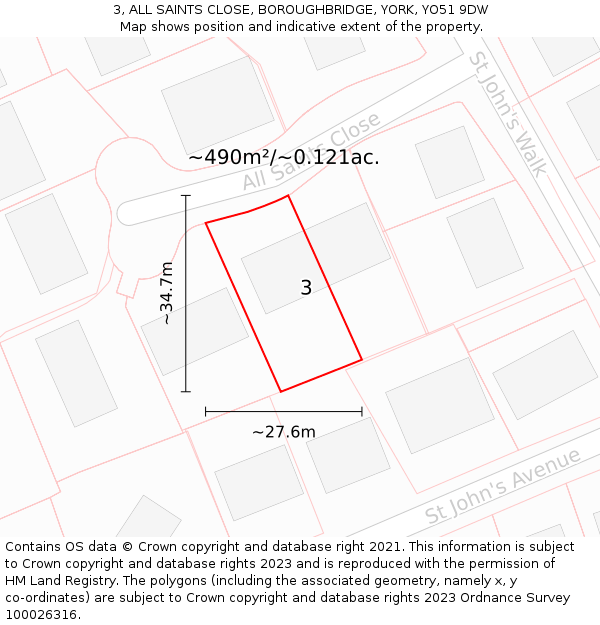 3, ALL SAINTS CLOSE, BOROUGHBRIDGE, YORK, YO51 9DW: Plot and title map