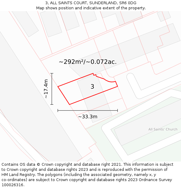 3, ALL SAINTS COURT, SUNDERLAND, SR6 0DG: Plot and title map