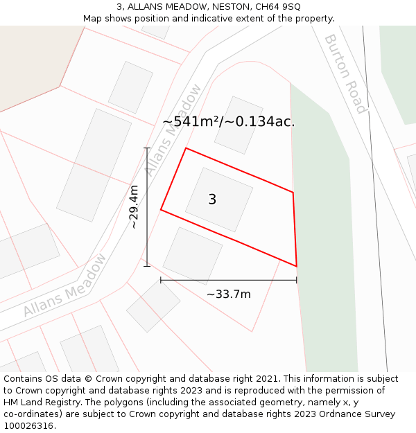 3, ALLANS MEADOW, NESTON, CH64 9SQ: Plot and title map