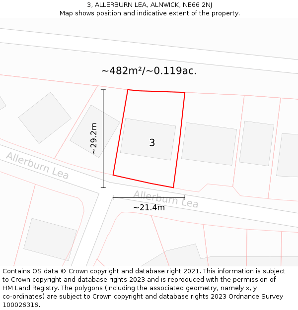 3, ALLERBURN LEA, ALNWICK, NE66 2NJ: Plot and title map