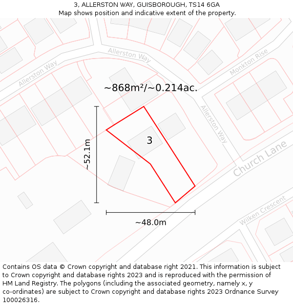 3, ALLERSTON WAY, GUISBOROUGH, TS14 6GA: Plot and title map