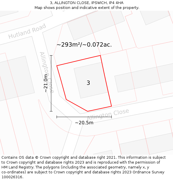 3, ALLINGTON CLOSE, IPSWICH, IP4 4HA: Plot and title map