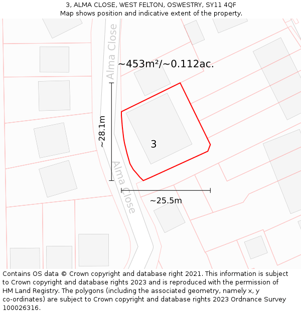 3, ALMA CLOSE, WEST FELTON, OSWESTRY, SY11 4QF: Plot and title map