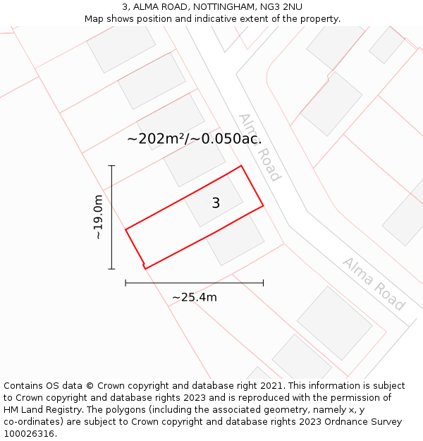 3, ALMA ROAD, NOTTINGHAM, NG3 2NU: Plot and title map