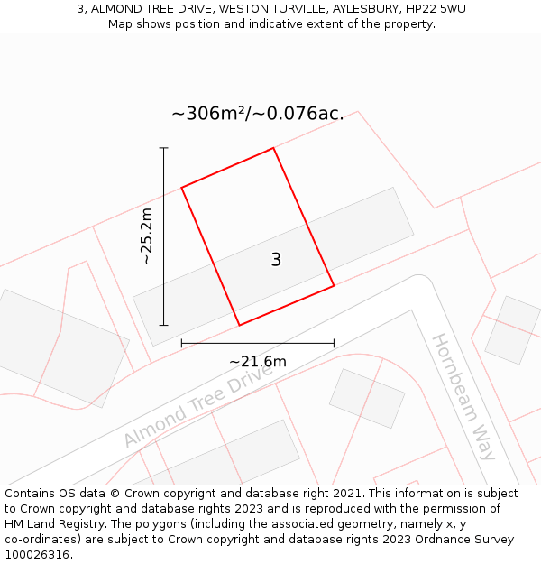 3, ALMOND TREE DRIVE, WESTON TURVILLE, AYLESBURY, HP22 5WU: Plot and title map