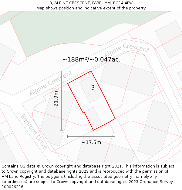 3, ALPINE CRESCENT, FAREHAM, PO14 4FW: Plot and title map