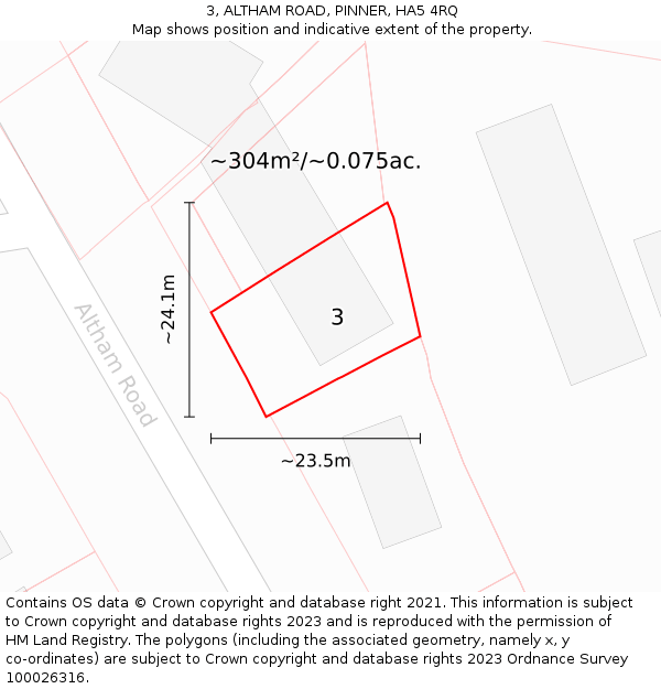 3, ALTHAM ROAD, PINNER, HA5 4RQ: Plot and title map
