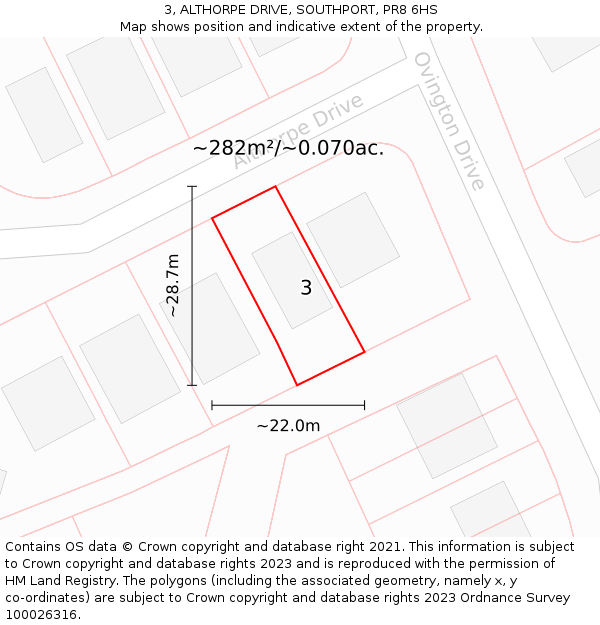 3, ALTHORPE DRIVE, SOUTHPORT, PR8 6HS: Plot and title map