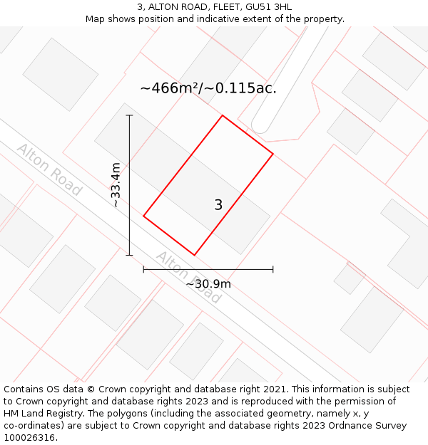 3, ALTON ROAD, FLEET, GU51 3HL: Plot and title map