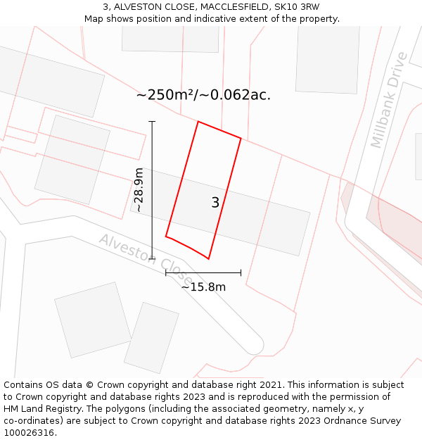 3, ALVESTON CLOSE, MACCLESFIELD, SK10 3RW: Plot and title map