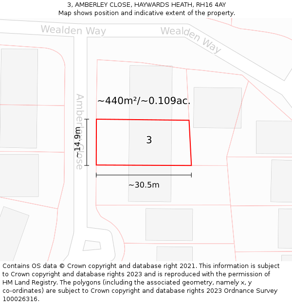 3, AMBERLEY CLOSE, HAYWARDS HEATH, RH16 4AY: Plot and title map