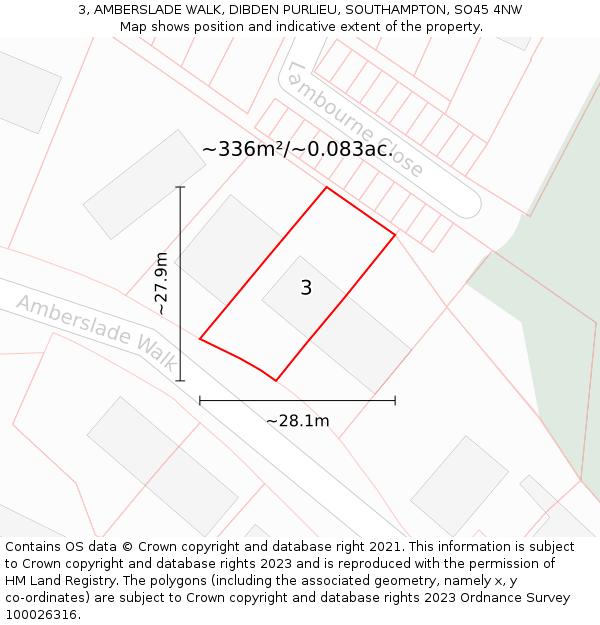 3, AMBERSLADE WALK, DIBDEN PURLIEU, SOUTHAMPTON, SO45 4NW: Plot and title map