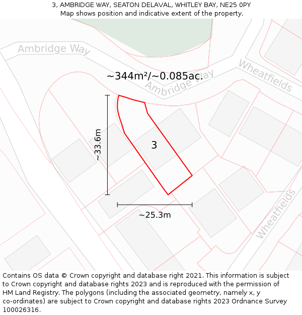 3, AMBRIDGE WAY, SEATON DELAVAL, WHITLEY BAY, NE25 0PY: Plot and title map