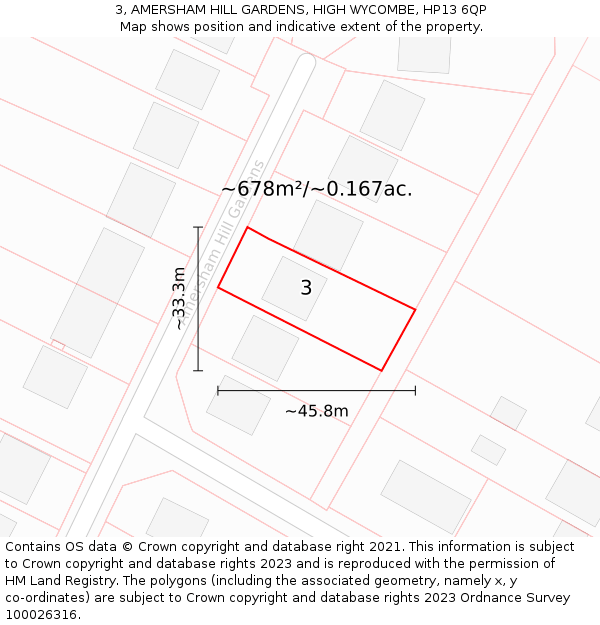 3, AMERSHAM HILL GARDENS, HIGH WYCOMBE, HP13 6QP: Plot and title map