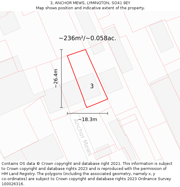 3, ANCHOR MEWS, LYMINGTON, SO41 9EY: Plot and title map