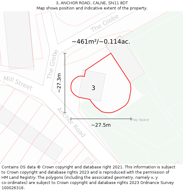 3, ANCHOR ROAD, CALNE, SN11 8DT: Plot and title map
