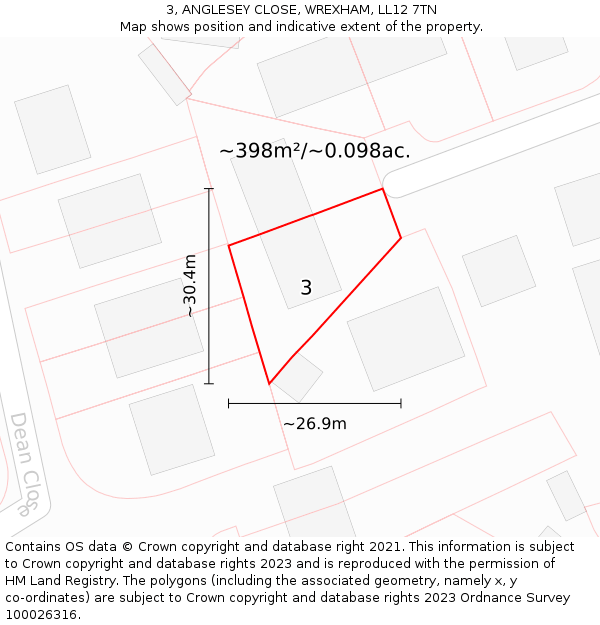 3, ANGLESEY CLOSE, WREXHAM, LL12 7TN: Plot and title map