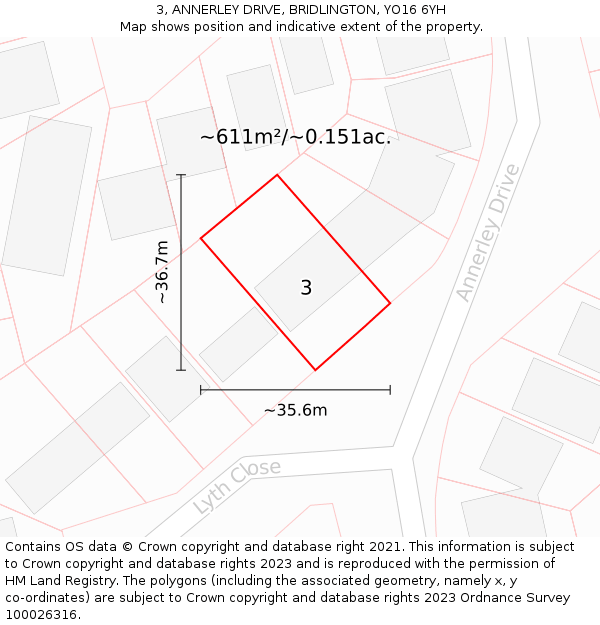 3, ANNERLEY DRIVE, BRIDLINGTON, YO16 6YH: Plot and title map