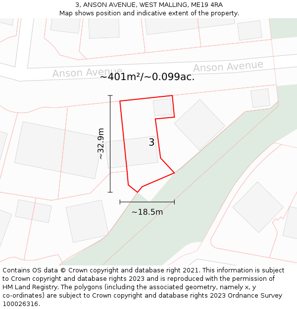 3, ANSON AVENUE, WEST MALLING, ME19 4RA: Plot and title map