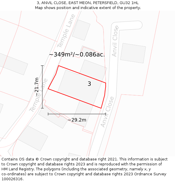 3, ANVIL CLOSE, EAST MEON, PETERSFIELD, GU32 1HL: Plot and title map