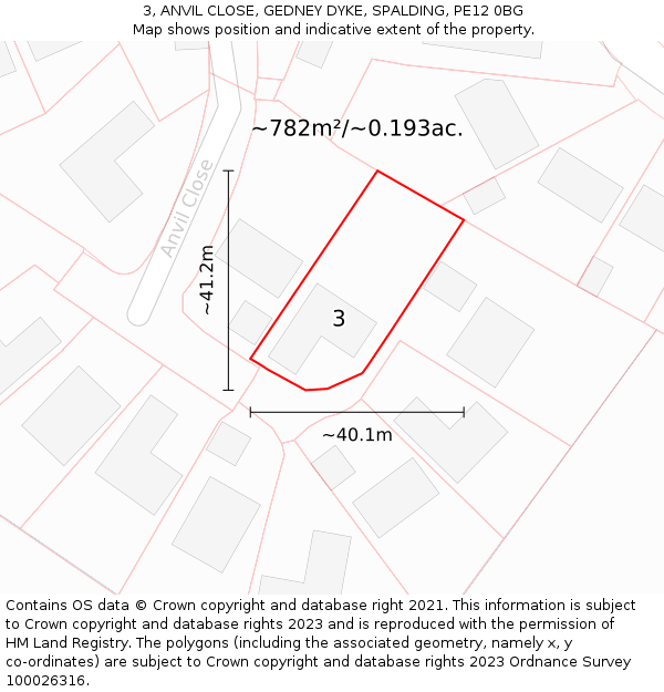 3, ANVIL CLOSE, GEDNEY DYKE, SPALDING, PE12 0BG: Plot and title map