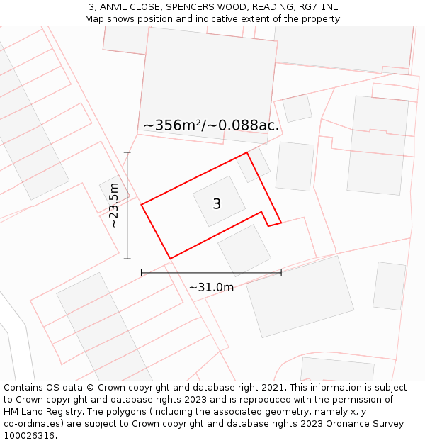 3, ANVIL CLOSE, SPENCERS WOOD, READING, RG7 1NL: Plot and title map