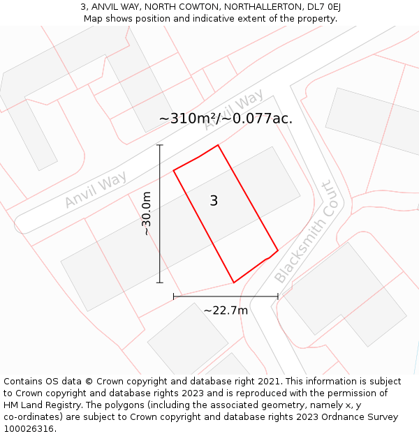 3, ANVIL WAY, NORTH COWTON, NORTHALLERTON, DL7 0EJ: Plot and title map