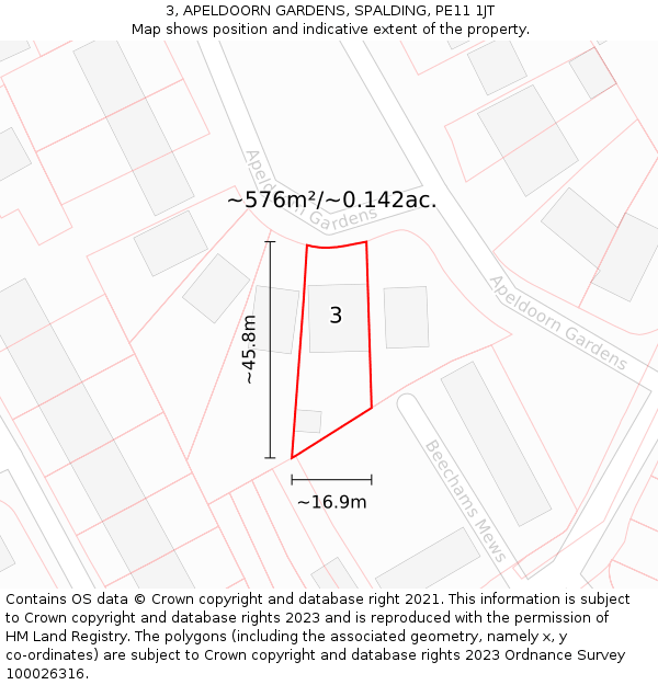 3, APELDOORN GARDENS, SPALDING, PE11 1JT: Plot and title map