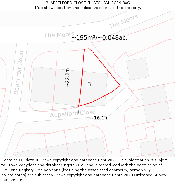 3, APPELFORD CLOSE, THATCHAM, RG19 3XG: Plot and title map