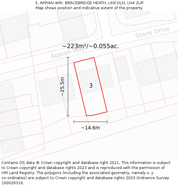 3, APPIAN WAY, BRACEBRIDGE HEATH, LINCOLN, LN4 2UP: Plot and title map