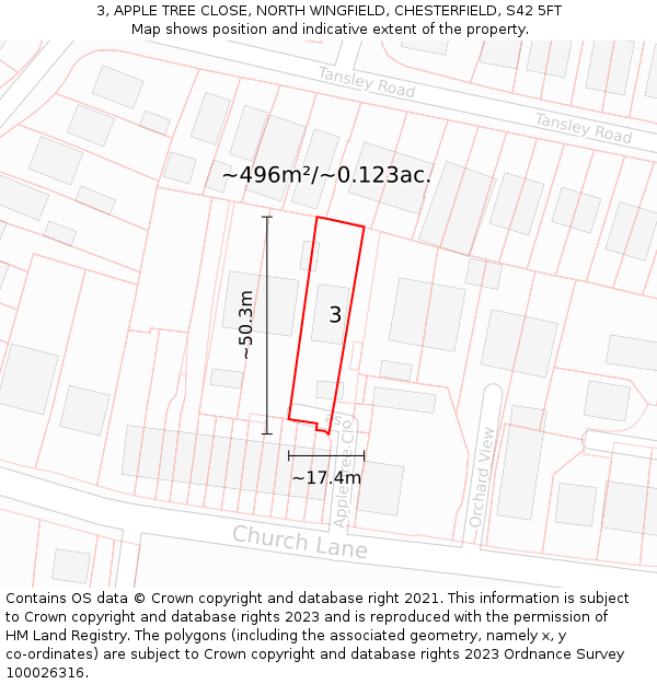 3, APPLE TREE CLOSE, NORTH WINGFIELD, CHESTERFIELD, S42 5FT: Plot and title map