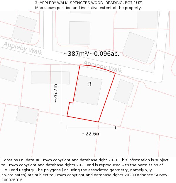 3, APPLEBY WALK, SPENCERS WOOD, READING, RG7 1UZ: Plot and title map