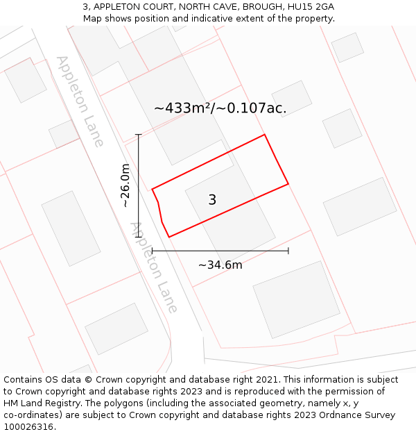 3, APPLETON COURT, NORTH CAVE, BROUGH, HU15 2GA: Plot and title map