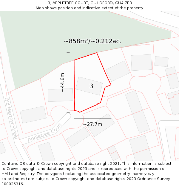 3, APPLETREE COURT, GUILDFORD, GU4 7ER: Plot and title map