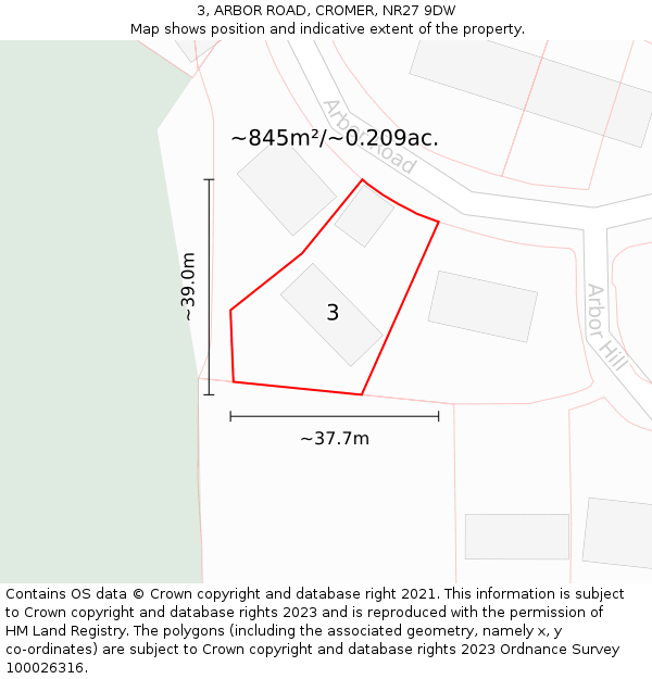 3, ARBOR ROAD, CROMER, NR27 9DW: Plot and title map