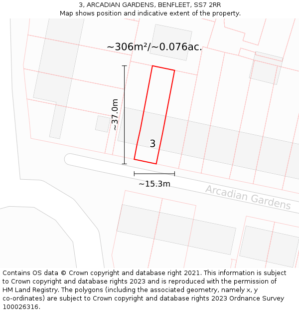 3, ARCADIAN GARDENS, BENFLEET, SS7 2RR: Plot and title map