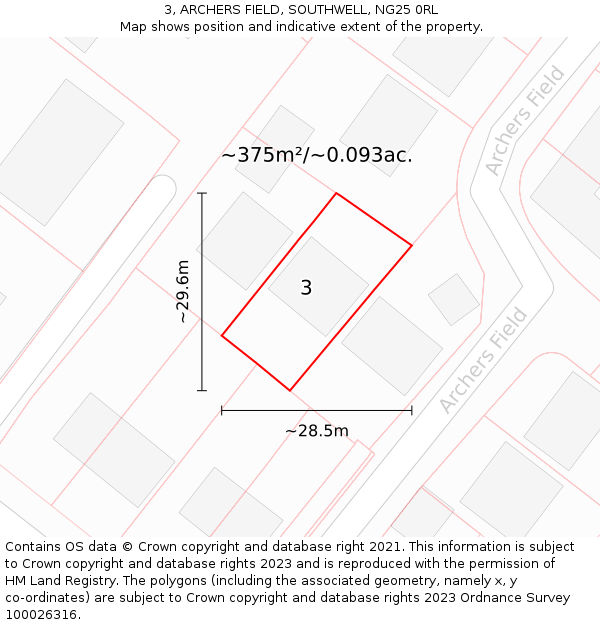 3, ARCHERS FIELD, SOUTHWELL, NG25 0RL: Plot and title map